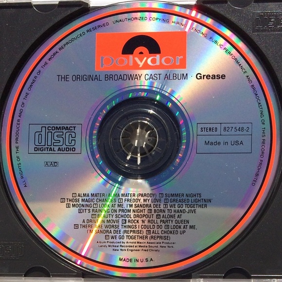 🦋 Grease Original Broadway Cast Album CD 1990 Polydor UPC 042282754820 - Picture 3 of 3